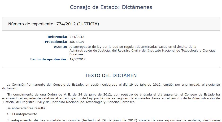 dictamen Consejo de Estado - único emitido en tasas